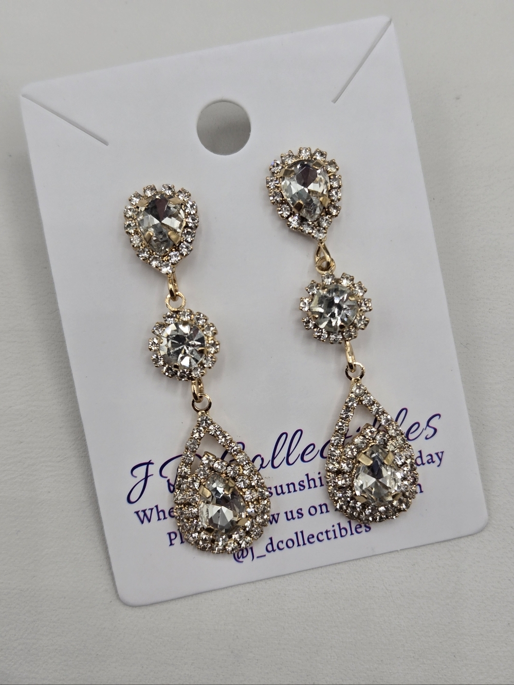 Swarovski Crystal Elements Gold Statement Earrings Teardrop Pear Shaped 2 inch